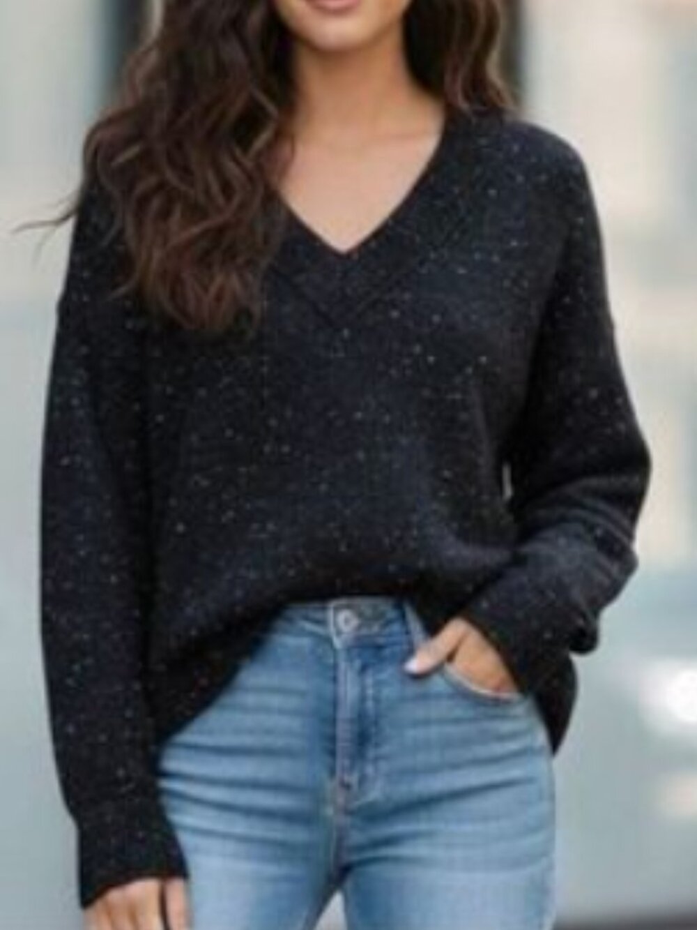 Evereve Kate V-Neck Sweater, Cozy Relaxed Fit, Donegal - Womens Small